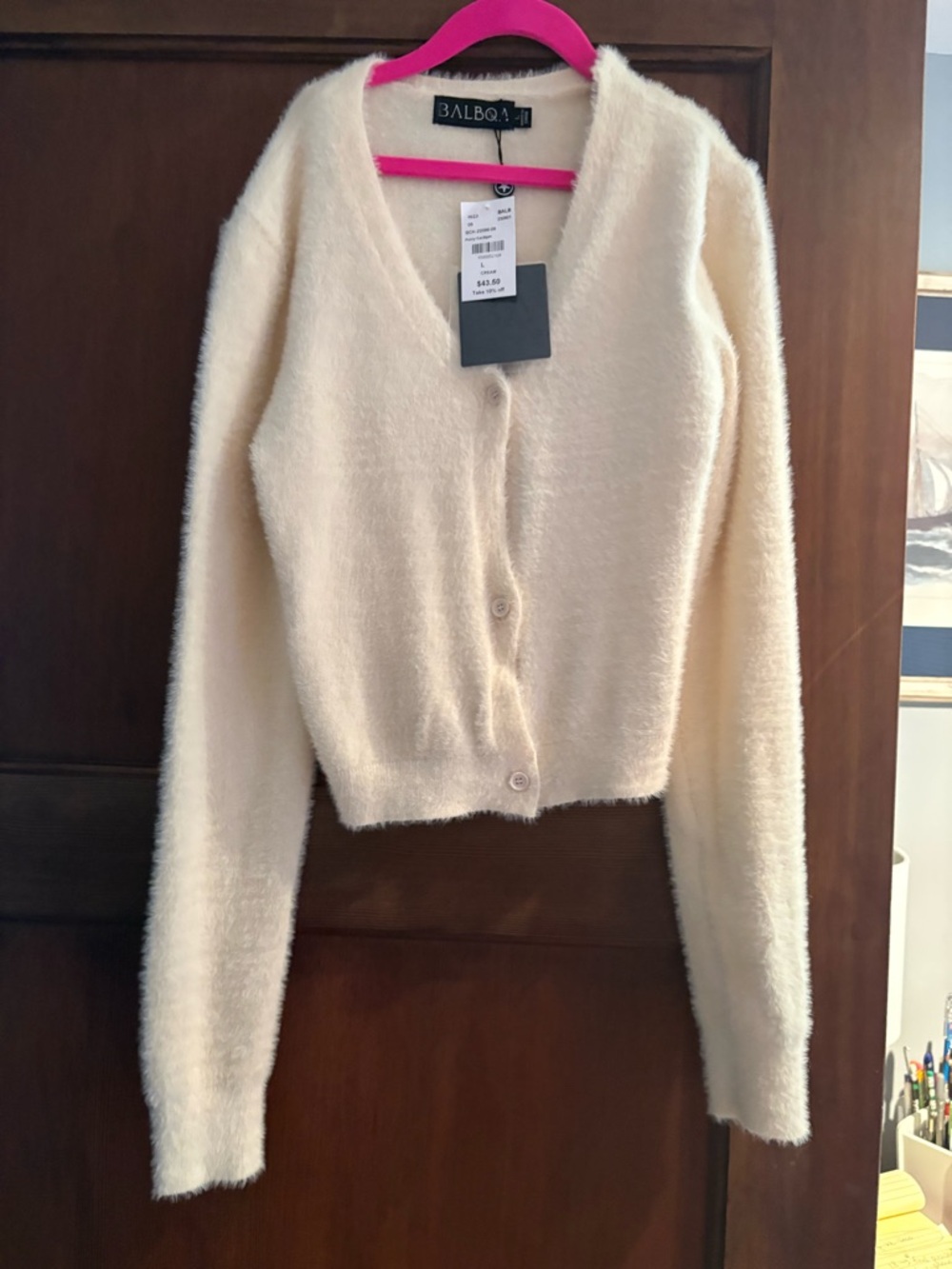 Balboa Cream Fuzzy V-Neck Button-Front Cardigan Sweater